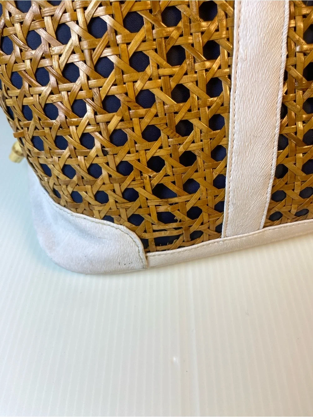 Large Woven Rattan Weekender Tote Coastal Beach Travel Bag Sea Turtle Lining